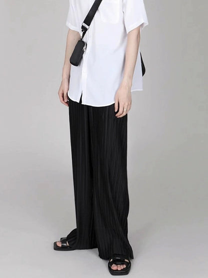 Ice Silk Pleated Wide-leg Pants With Draped Floor-length Design