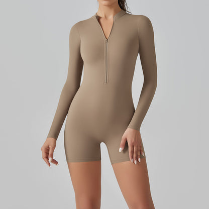 Open Collar Long Sleeve Zipper One Piece Dance Fitness Sports Jumpsuit Tight Yoga Clothes
