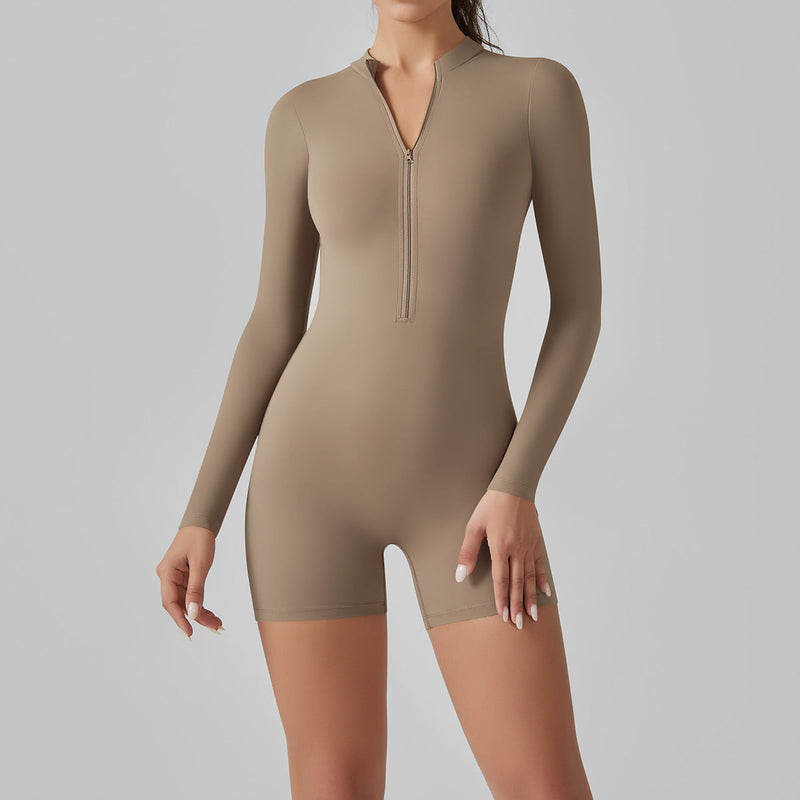 Open Collar Long Sleeve Zipper One Piece Dance Fitness Sports Jumpsuit Tight Yoga Clothes