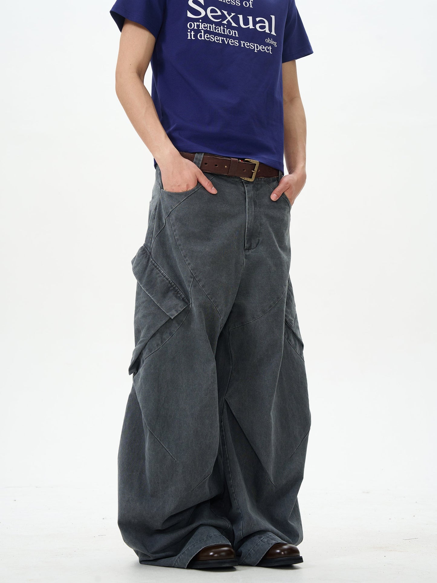 Charcoal Wide-leg Cargo Pants