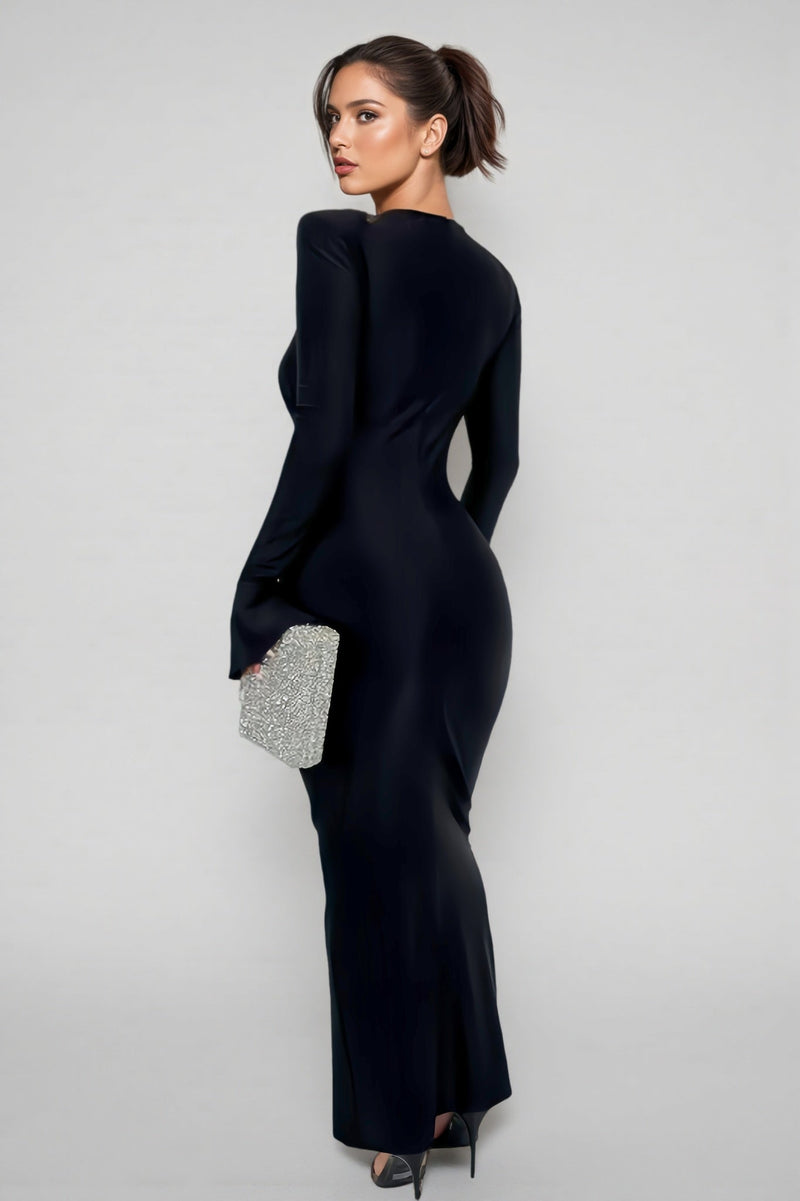 Ceni Straight Shoulder Flare Sleeve Maxi Dress