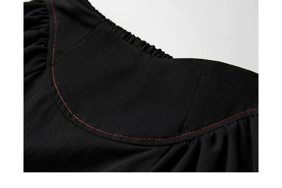 Black Patchwork Faux Two-piece A-line Skirt