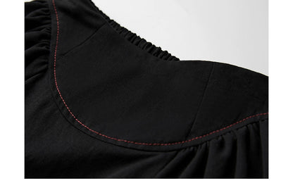 Black Patchwork Faux Two-piece A-line Skirt