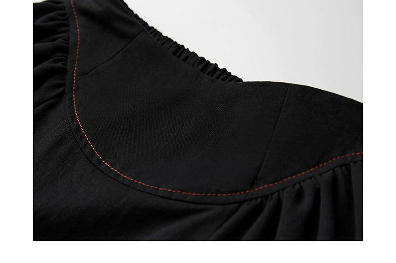 Black Patchwork Faux Two-piece A-line Skirt