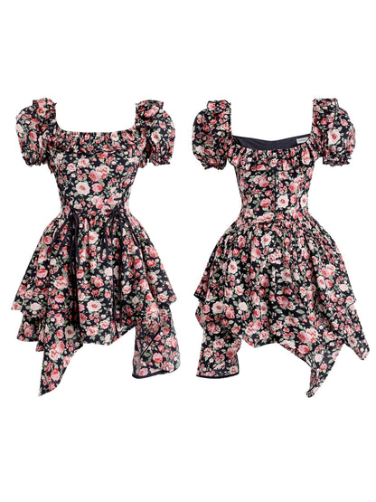 Blossom Noir Puff-sleeve Dress