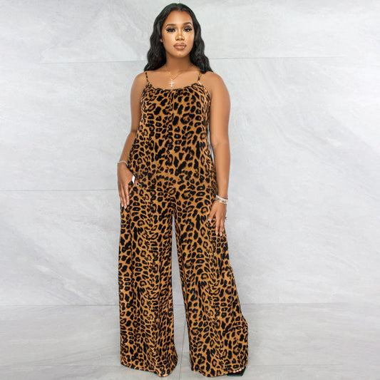 Jumpsuit Summer Leopard Print Strap Jumpsuit