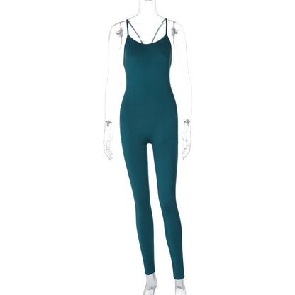 Summer Jumpsuit Clothing Lace-up Backless Skinny Hip Raise Sports Yoga Pants
