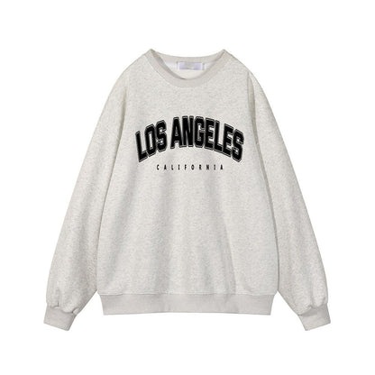 Autumn Winter Printed Loose Sweatshirt Retro Letter Graphic Pattern Fleece Lined Long Sleeve Top