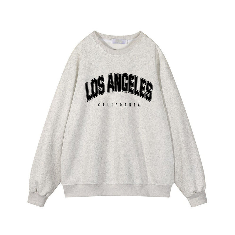Autumn Winter Printed Loose Sweatshirt Retro Letter Graphic Pattern Fleece Lined Long Sleeve Top