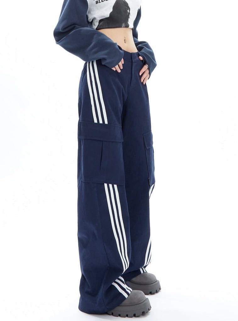 Brown Wide-leg Cargo Track Pants