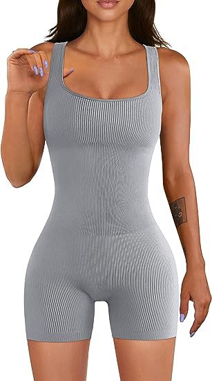 Yoga Jumpsuit Workout Ribbed Square Collar Sleeveless Sports Jumpsuit