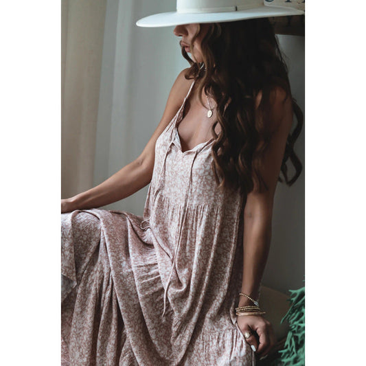 Strap Layered Lace Up Maxi Dress Loose Dress