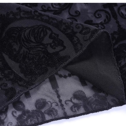 Wannathis Gothic Lace Ensemble - Black Sheer Flared Pants, Brocade Camisole, and Bell Sleeve Bolero