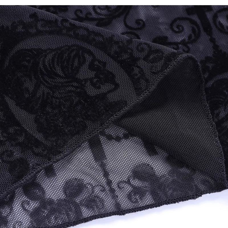 Wannathis Gothic Lace Ensemble - Black Sheer Flared Pants, Brocade Camisole, and Bell Sleeve Bolero