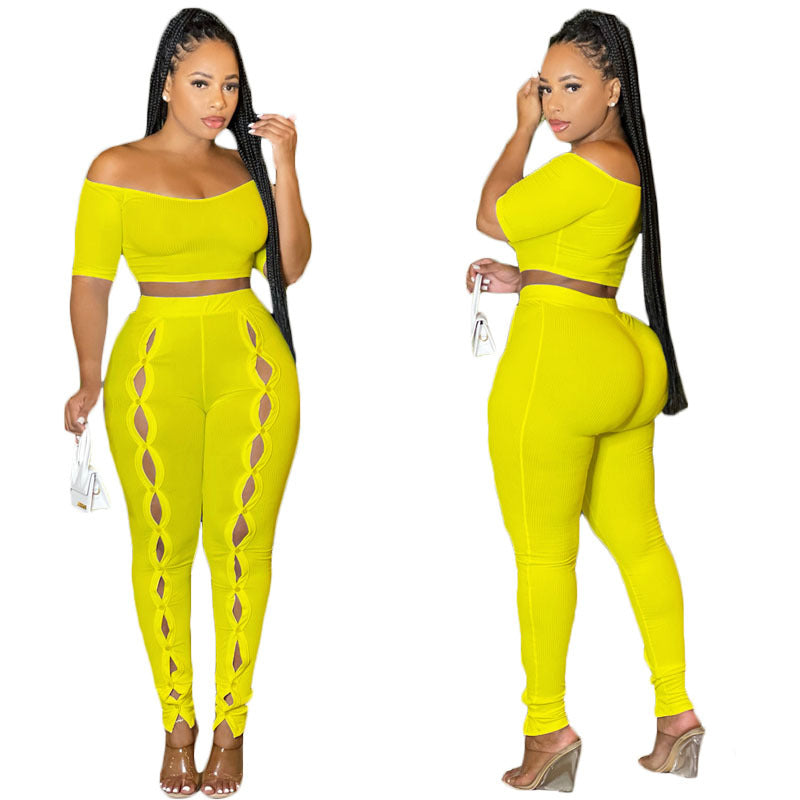 Clothing Summer Suit Off the Shoulder Button Two Piece Pants