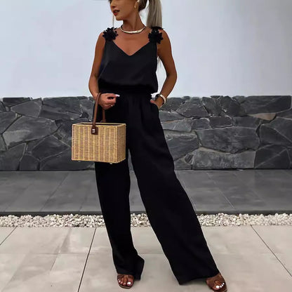 Spring Summer Suspender Sleeveless Pocket Jumpsuit Loose Wear Jumpsuit