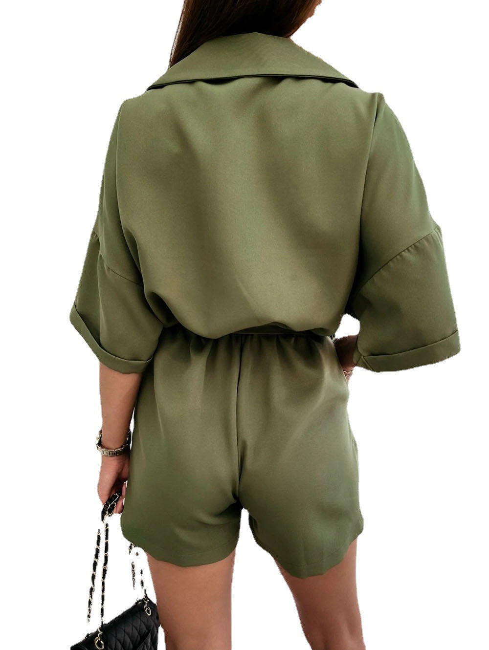 Summer Clothing Collared Batwing Sleeve Three-color Four-size Romper