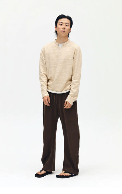 Plain V-neck Long Sleeve T-shirt