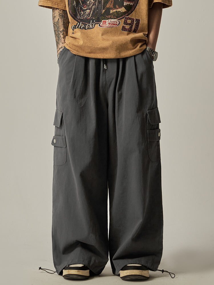Gray Wide Cargo Combat Pants