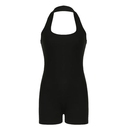 Summer Street Sports Fitness Halter Jumpsuit Color Tight Sleeveless Jumpsuit Shorts