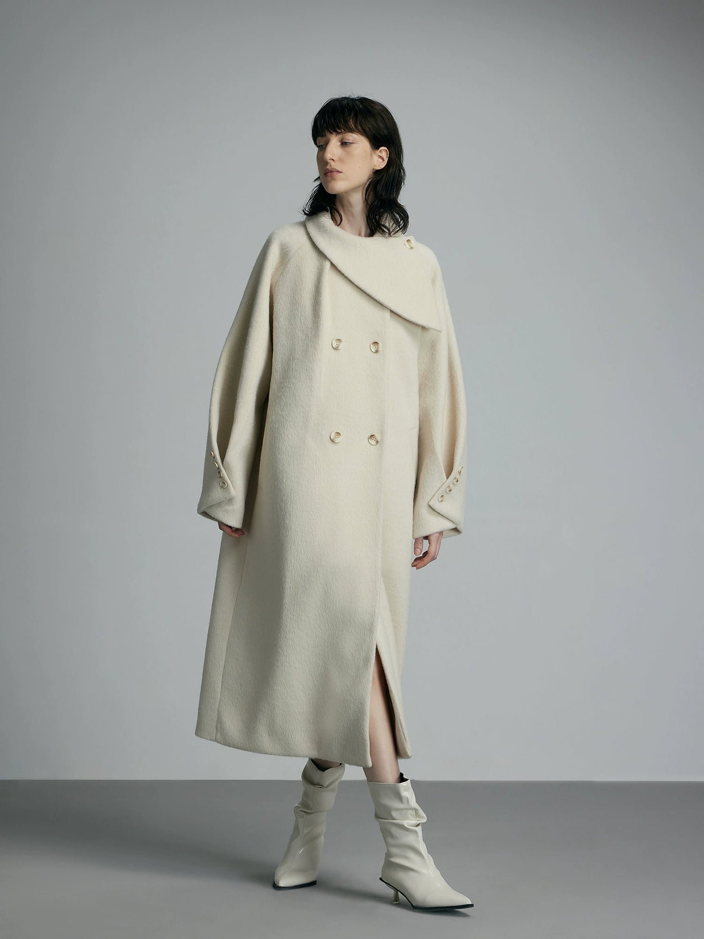 Oversized Cream Wool Winter Coat