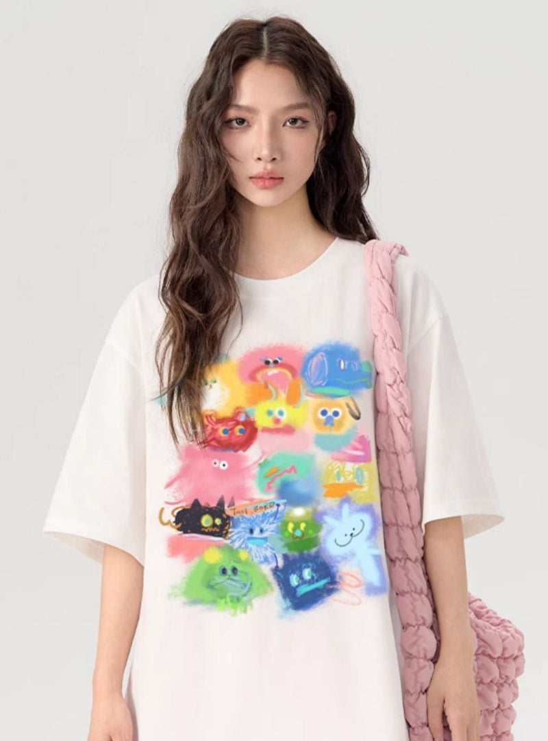 T-shirt With Gradient Cartoon Print