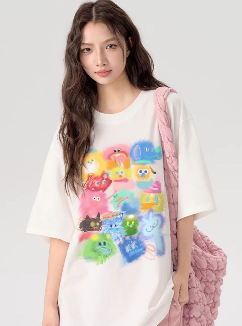 T-shirt With Gradient Cartoon Print