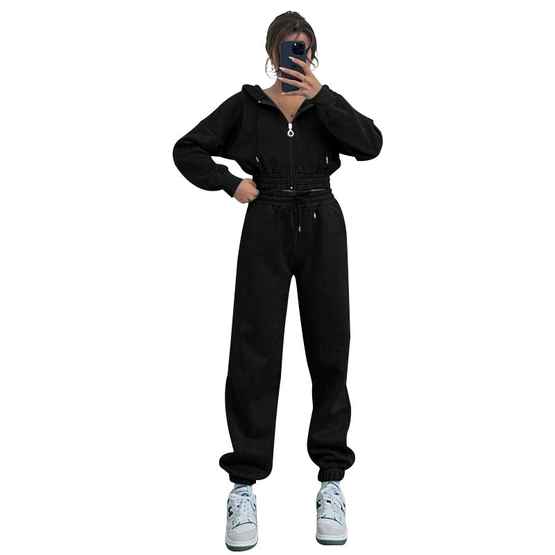 Autumn Winter Hooded Zipper Waist Tight Sweaters Clothing Exercise Suit