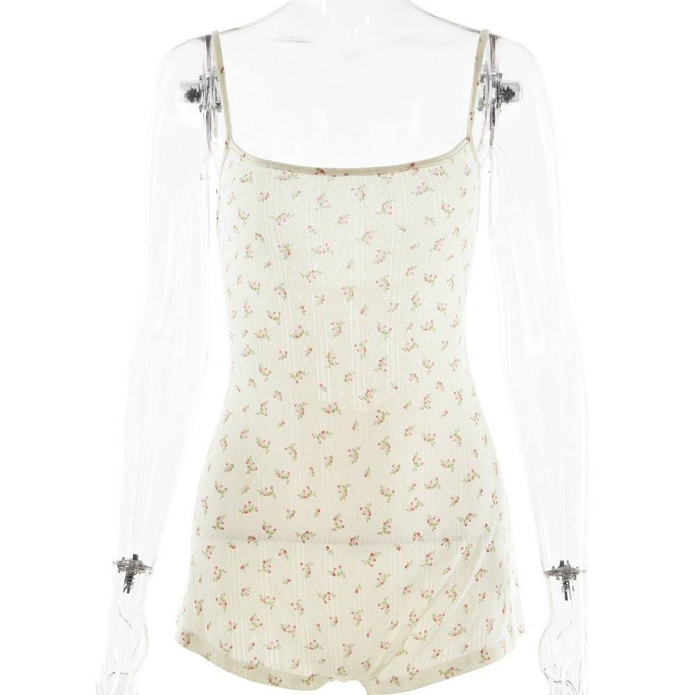 Arrival Spaghetti Strap Print Bottoming Shirt Backless Lace Up Romper