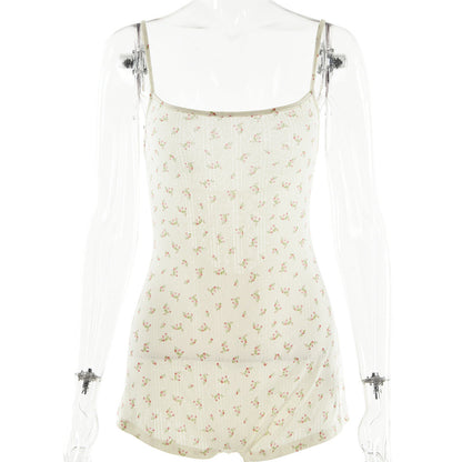 Arrival Spaghetti Strap Print Bottoming Shirt Backless Lace Up Romper