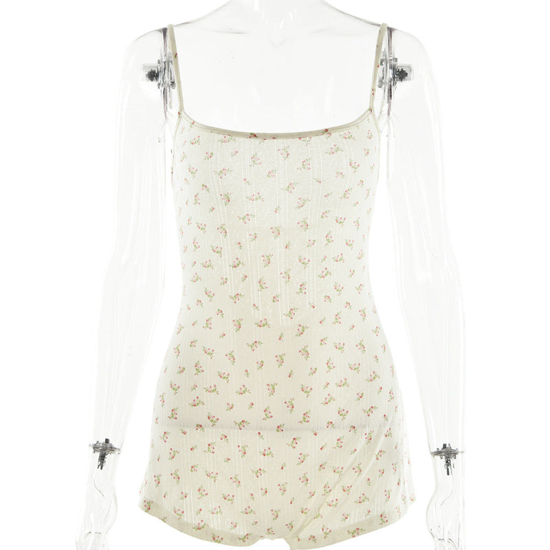 Arrival Spaghetti Strap Print Bottoming Shirt Backless Lace Up Romper
