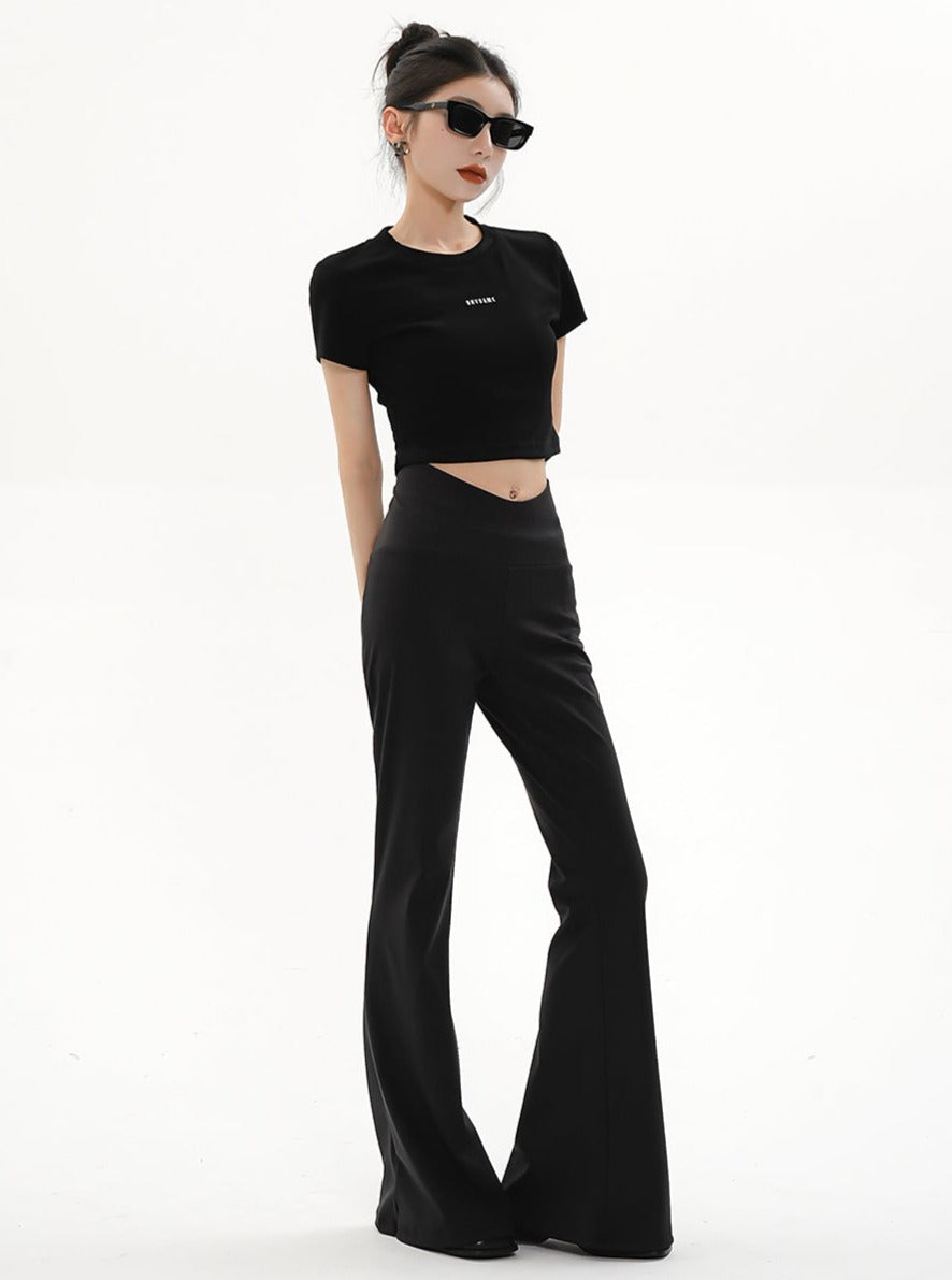 High-waisted Flared Yoga Pants - Black Stretchy Bell Bottom Leggings