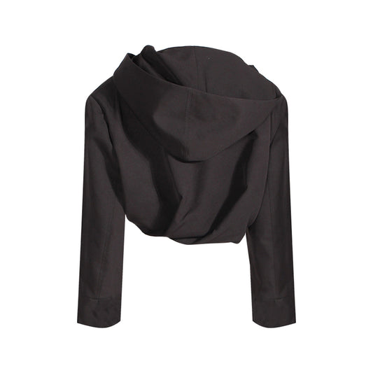 Niche Design Coat Autumn Fashionable Asymmetric Fold Zipper Loose Crop Top