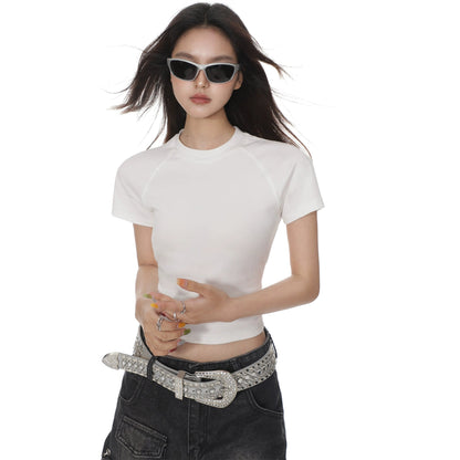 Round Neck Color Fitted Short-sleeve T-shirt