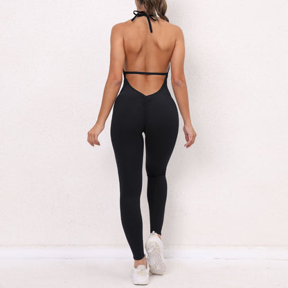 Lace Up One Piece Quick Drying Skinny Yoga Pants Breathable Type Wrinkle Peach Hip Raise Exercise Workout Pants