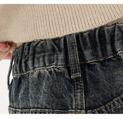 High Street Deep Blue Wide-leg Denim Pants