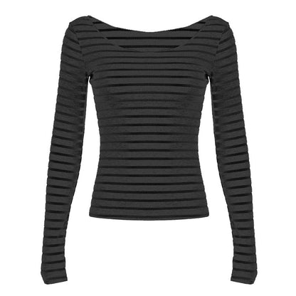 Off Shoulder Striped Lightweight Slim Fit Long Sleeve Blouse Off Shoulder Simple All Match Slim Fit Shirt