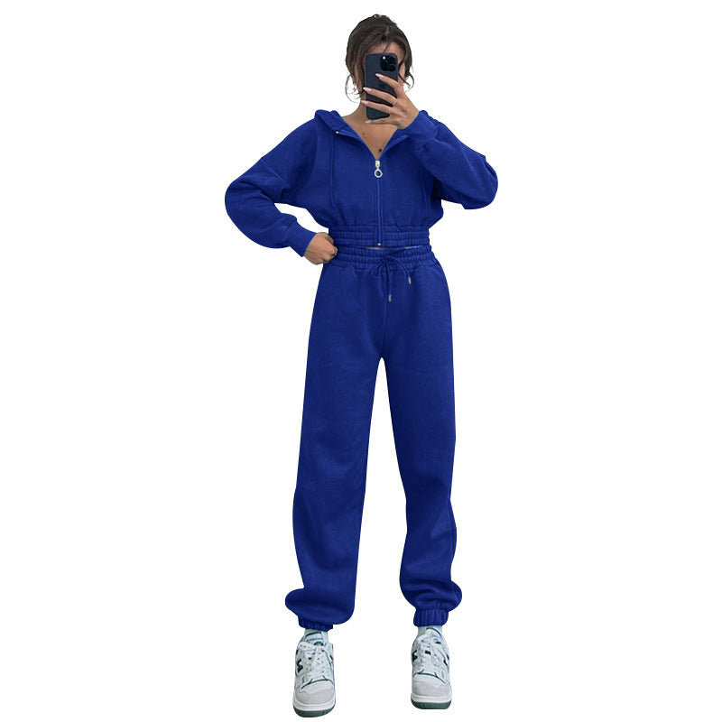 Autumn Winter Hooded Zipper Waist Tight Sweaters Clothing Exercise Suit