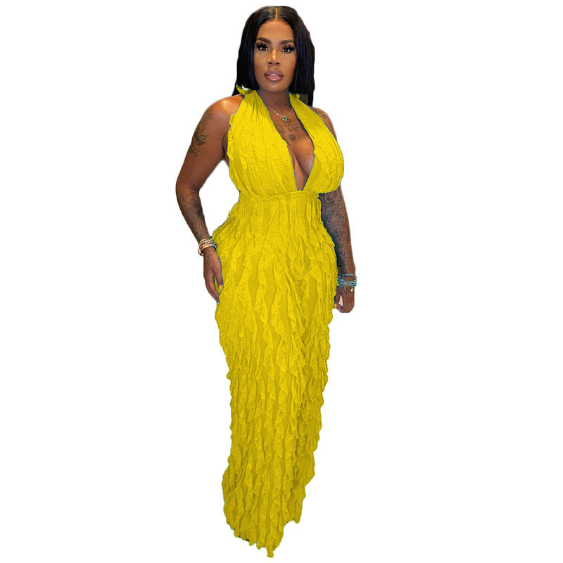 Clothing Spring Summer Wave Pattern Bandeau High Waist Jumpsuit