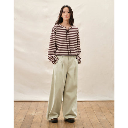 Ivory Wide Leg Pleated Pants