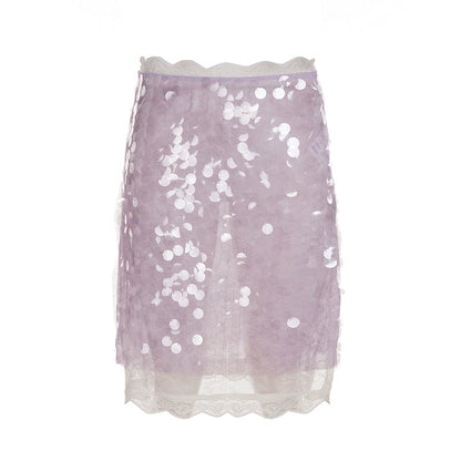 Aarna Sequin Lace Detail Midi Skirt