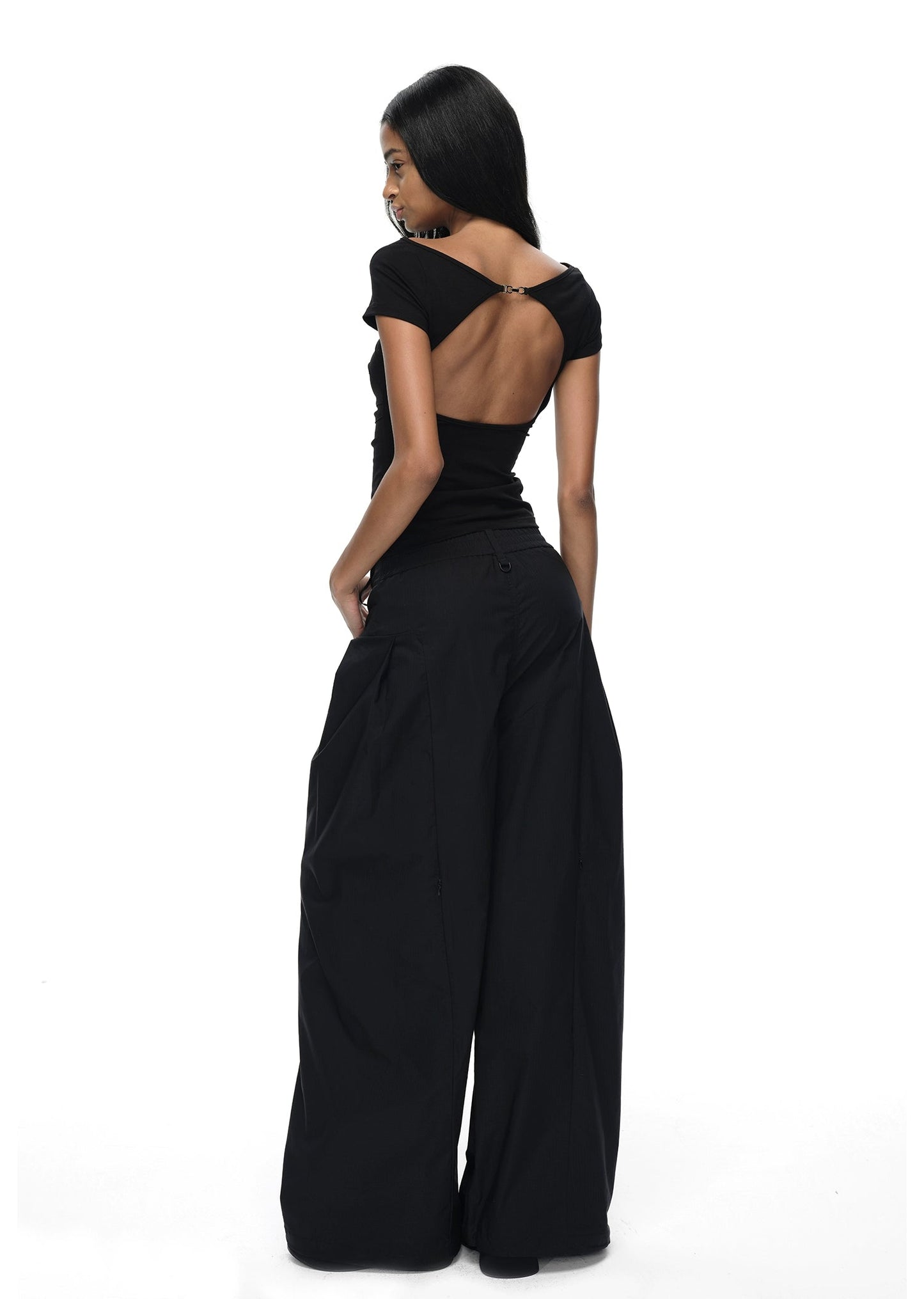 Black/white Off-shoulder Backless T-shirt