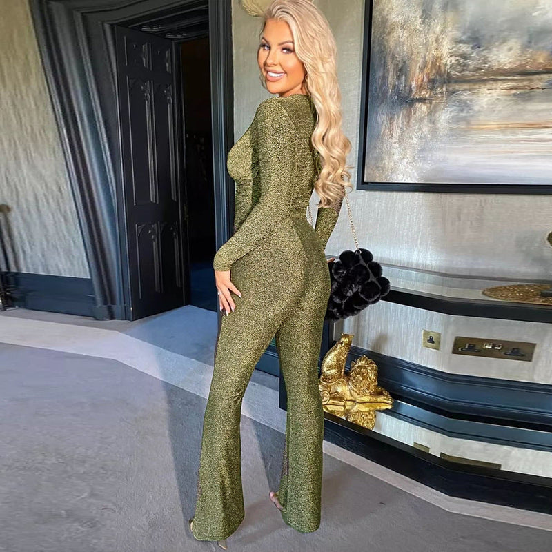 Wearable Clothing Nazada V Neck Long Sleeve Cutout Stretch Jumpsuit