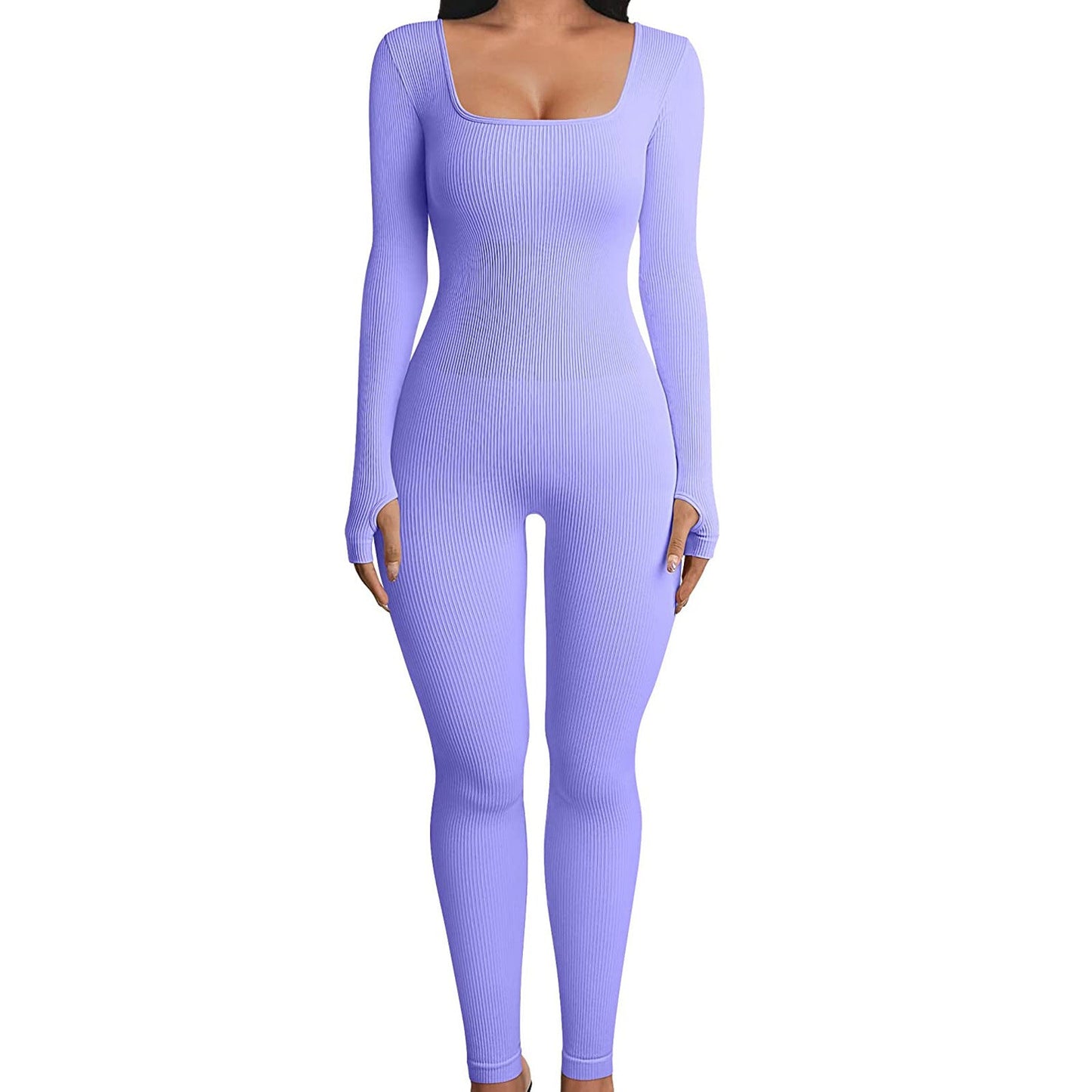 Clothing Jumpsuit Autumn Winter Thread Square Collar Hip Raise Slim Fit Jumpsuit