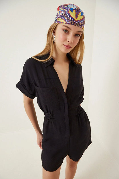 Short Sleeve Waist Controlled Loose Slimming Cotton Linen Wide Leg Shorts