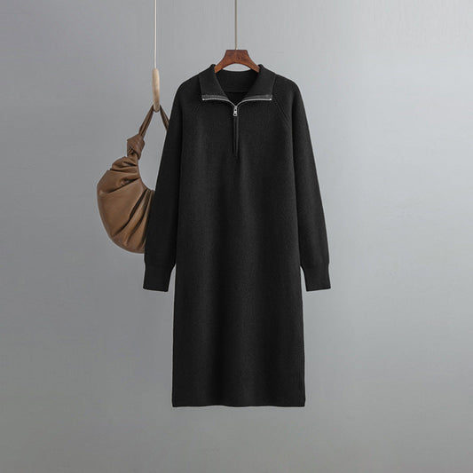 Knitted Dress Spring Autumn High Grade Idle Zipper Pullover Outerwear Overknee Sweater