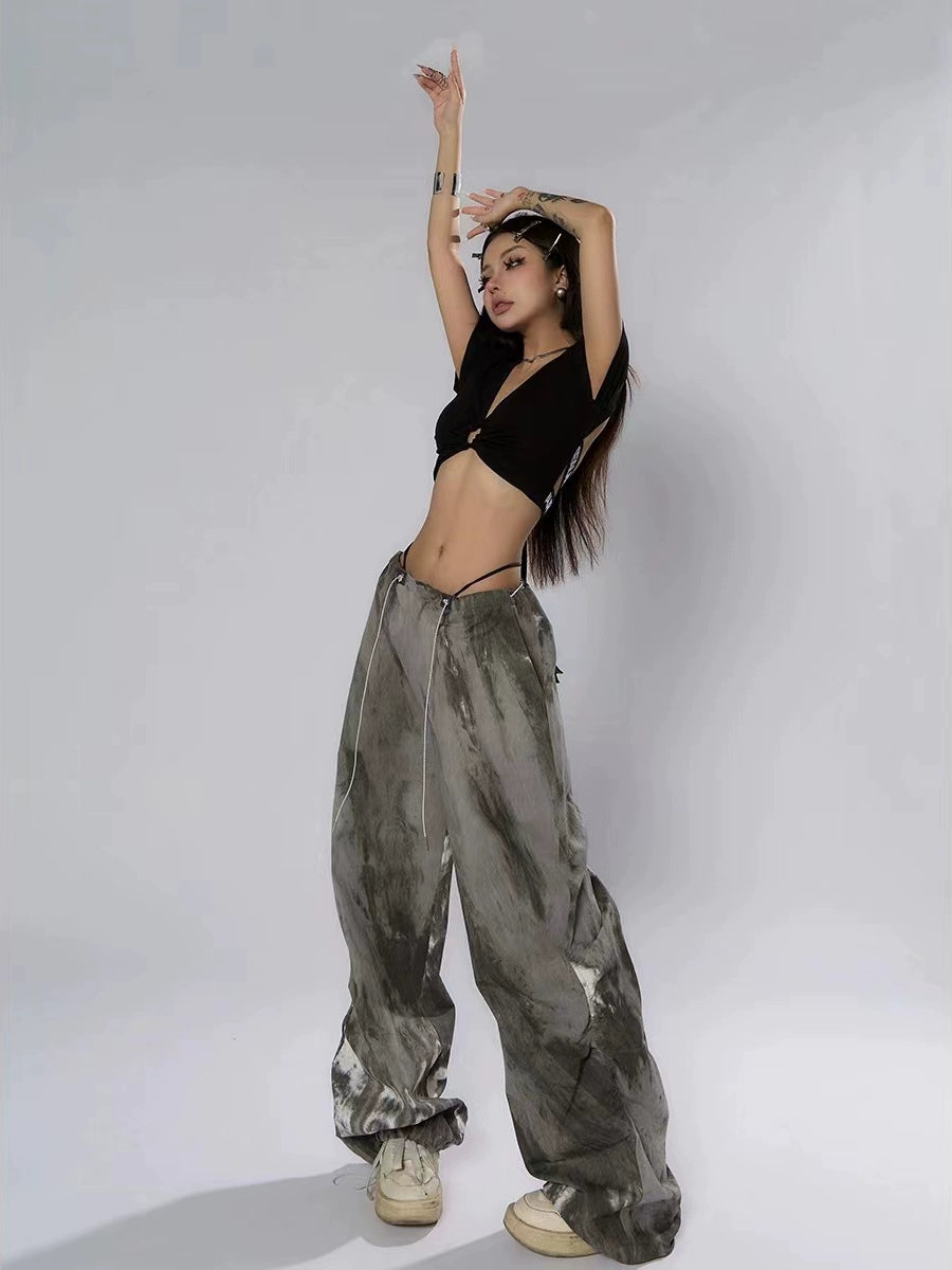 Ink-dyed Traditional Wide-leg Cargo Pants