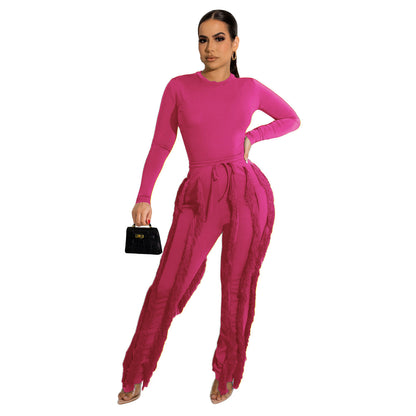Clothing Suit Tassel Lace Jumpsuit Two Piece Set Color Sports Autumn Winter