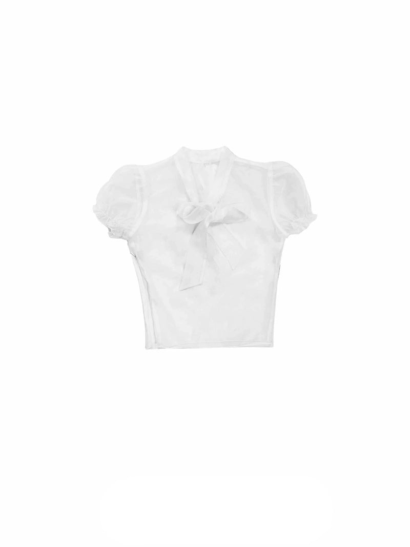 Ethereal White Summer Set: Puff-sleeve Crop Top & Scalloped Tie-side Mini Skirt