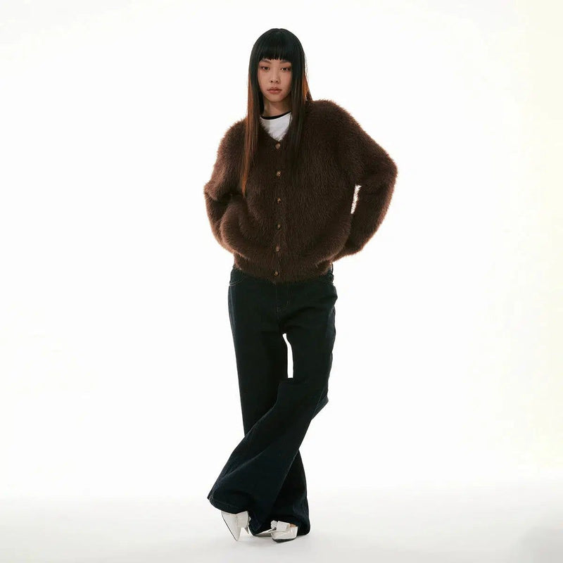 Faux Fur Button-up Sweater